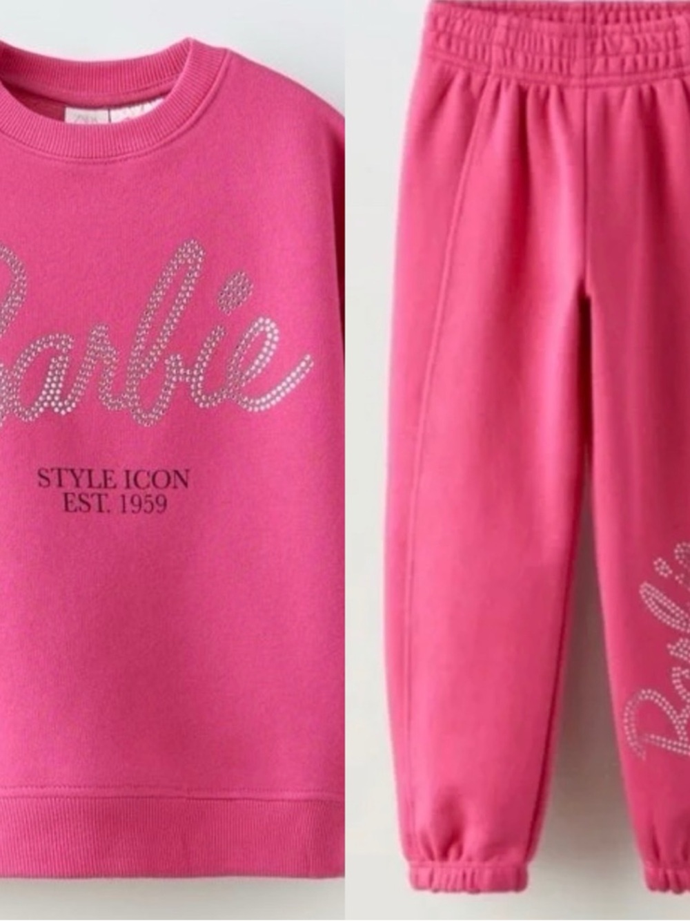 Zara Barbie Theme Hot Pink Gem Accent Sweatsuit Sz 6-7